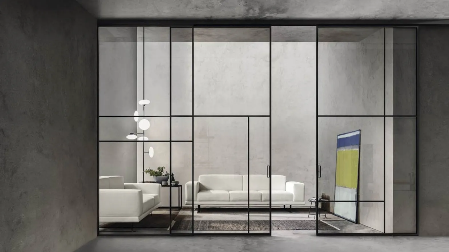 Porta scorrevole in vetro con frame in alluminio Sospesa di Doal