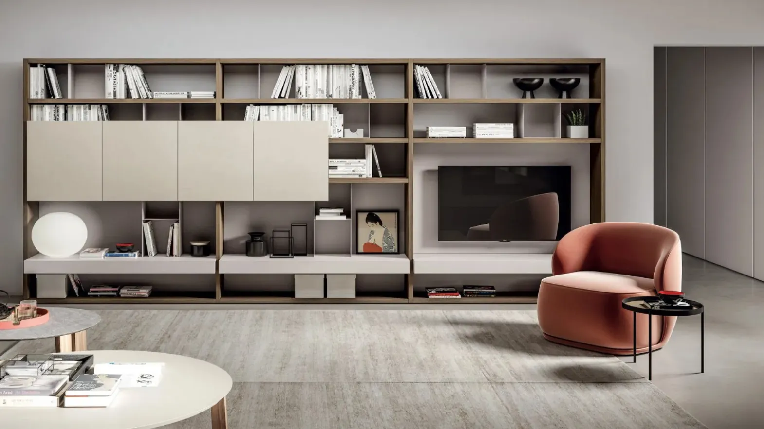 Parete Attrezzata MOOD 10 in laccato opaco e nobilitato design plissé di Dielle Modus