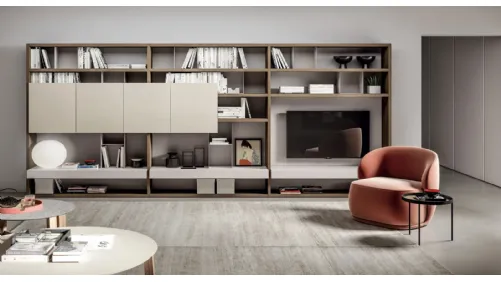 Parete Attrezzata MOOD 10 in laccato opaco e nobilitato design plissé di Dielle Modus